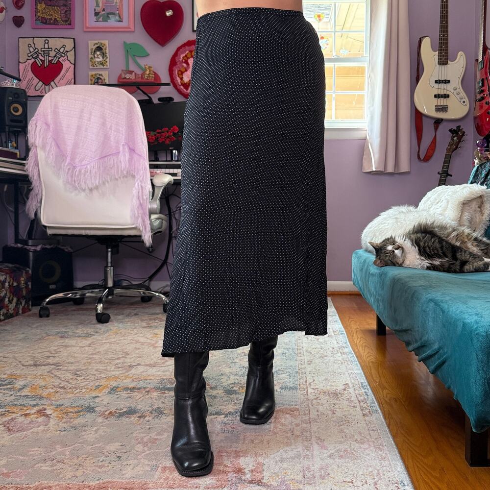 Vintage 90s black and white polka dot maxi skirt